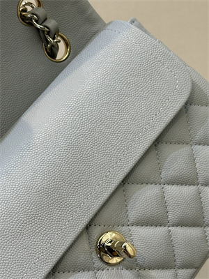 Chanel Small Classic Flap Bag Grained Calfskin Gold Tone Metal Grey 01117 TOP