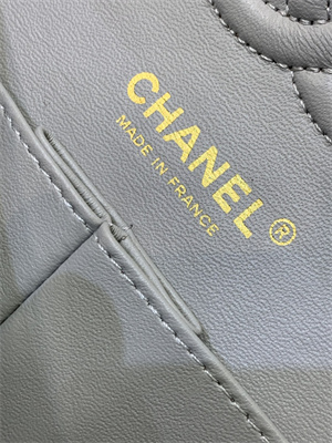 Chanel Small Classic Flap Bag Grained Calfskin Gold Tone Metal Grey 01117 TOP