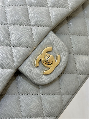 Chanel Small Classic Flap Bag Grained Calfskin Gold Tone Metal Grey 01117 TOP