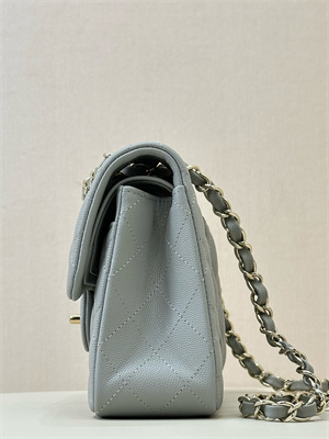 Chanel Small Classic Flap Bag Grained Calfskin Gold Tone Metal Grey 01117 TOP