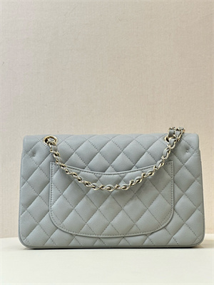 Chanel Small Classic Flap Bag Grained Calfskin Gold Tone Metal Grey 01117 TOP