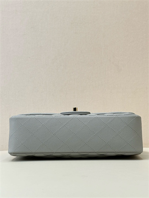 Chanel Small Classic Flap Bag Grained Calfskin Gold Tone Metal Grey 01117 TOP