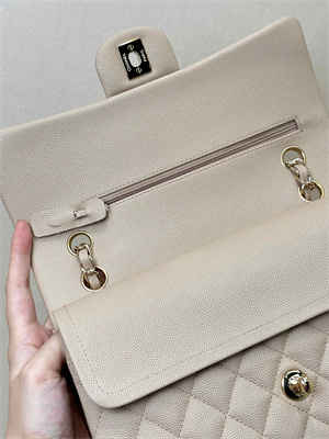 Chanel Medium Classic Flap Bag Grained Calfskin Gold Tone Metal Chai 01112 TOP