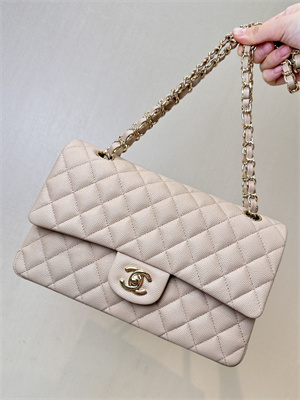 Chanel Medium Classic Flap Bag Grained Calfskin Gold Tone Metal Chai 01112 TOP