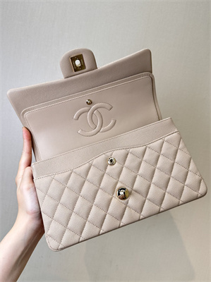 Chanel Medium Classic Flap Bag Grained Calfskin Gold Tone Metal Chai 01112 TOP