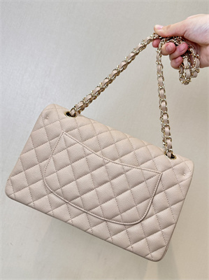 Chanel Medium Classic Flap Bag Grained Calfskin Gold Tone Metal Chai 01112 TOP