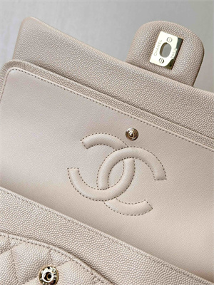 Chanel Medium Classic Flap Bag Grained Calfskin Gold Tone Metal Chai 01112 TOP