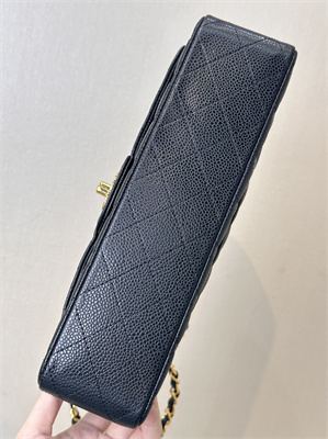 Chanel Medium Classic Flap Bag Grained Calfskin Gold Tone Metal Black 01112 TOP