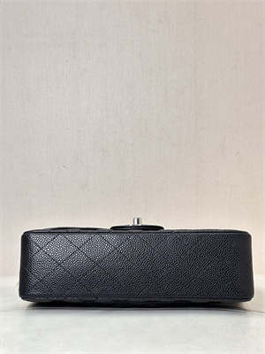 Chanel Small Classic Flap Bag Grained Calfskin Silver Tone Metal Black 01117 TOP