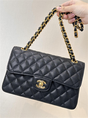 Chanel Small Classic Flap Bag Grained Calfskin Gold Tone Metal Black 01117 TOP