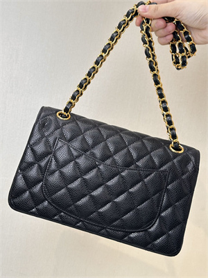 Chanel Small Classic Flap Bag Grained Calfskin Gold Tone Metal Black 01117 TOP