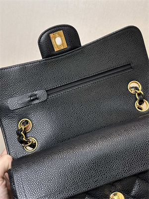 Chanel Small Classic Flap Bag Grained Calfskin Gold Tone Metal Black 01117 TOP