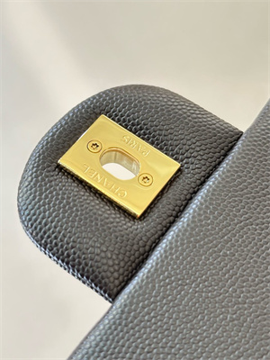 Chanel Medium Classic Flap Bag Grained Calfskin Gold Tone Metal Dk Coffee 01112 TOP