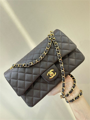 Chanel Medium Classic Flap Bag Grained Calfskin Gold Tone Metal Dk Coffee 01112 TOP