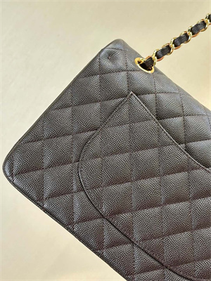 Chanel Medium Classic Flap Bag Grained Calfskin Gold Tone Metal Dk Coffee 01112 TOP