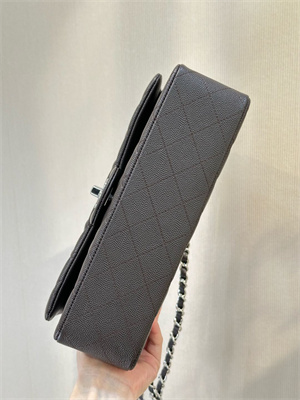 Chanel Medium Classic Flap Bag Grained Calfskin Silver Tone Metal Dk Coffee 01112 TOP