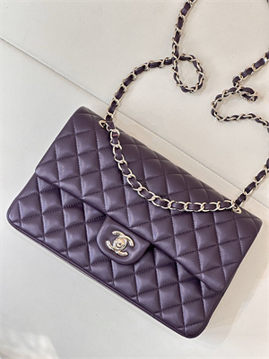Chanel Medium Classic Flap Bag Lambskin Gold Tone Metal Grape 01112 TOP