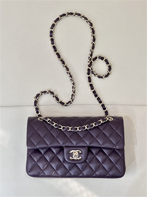 Chanel Small Classic Flap Bag Lambskin Gold Tone Metal Grape 01117 TOP