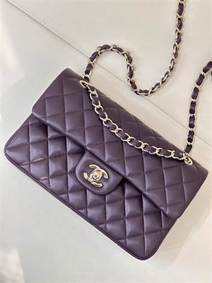 Chanel Small Classic Flap Bag Lambskin Gold Tone Metal Grape 01117 TOP