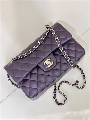 Chanel Small Classic Flap Bag Lambskin Gold Tone Metal Grape 01117 TOP