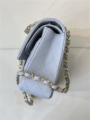 Chanel Medium Classic Flap Bag Grained Calfskin Gold Tone Metal Dusty Blue 01112 TOP