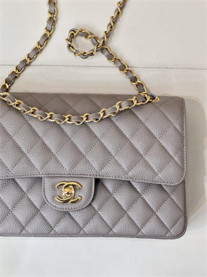 Chanel Medium Classic Flap Bag Grained Calfskin Gold Tone Metal Etoupe 01112 TOP