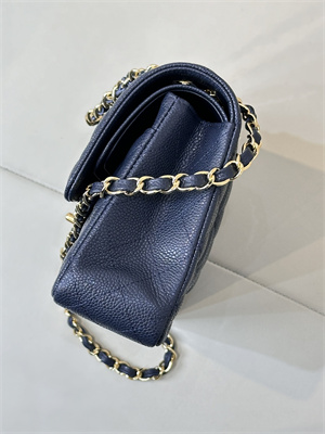 Chanel Medium Classic Flap Bag Grained Calfskin Gold Tone Metal Navy 01112 TOP