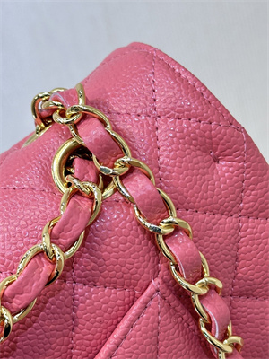 Chanel Medium Classic Flap Bag Grained Calfskin Gold Tone Metal Peach Red 01112 TOP