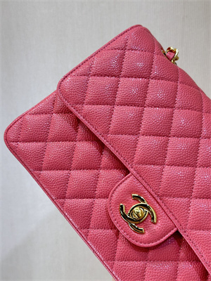 Chanel Medium Classic Flap Bag Grained Calfskin Gold Tone Metal Peach Red 01112 TOP