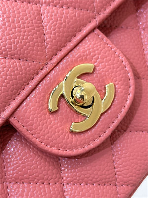 Chanel Medium Classic Flap Bag Grained Calfskin Gold Tone Metal Peach Red 01112 TOP