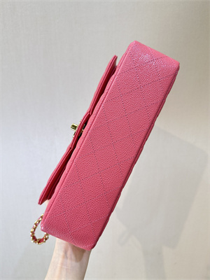 Chanel Medium Classic Flap Bag Grained Calfskin Gold Tone Metal Peach Red 01112 TOP