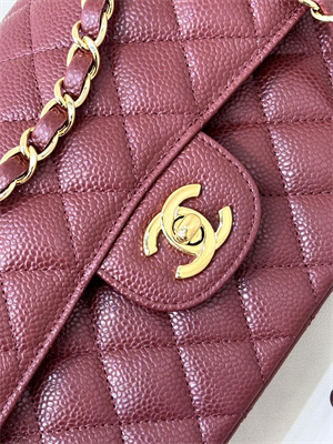 Chanel Small Classic Flap Bag Grained Calfskin Gold Tone Metal Burgundy 01117 TOP