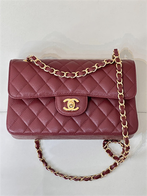 Chanel Small Classic Flap Bag Grained Calfskin Gold Tone Metal Burgundy 01117 TOP