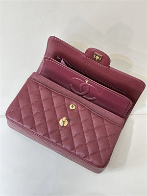 Chanel Small Classic Flap Bag Grained Calfskin Gold Tone Metal Burgundy 01117 TOP
