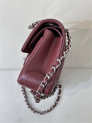 Chanel Small Classic Flap Bag Grained Calfskin Silver Tone Metal Burgundy 01117 TOP