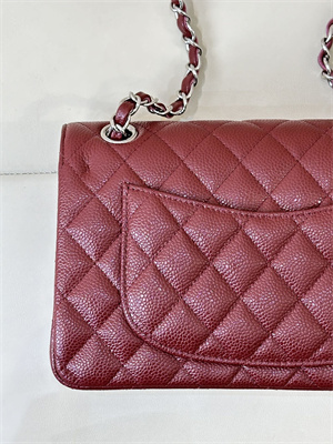 Chanel Small Classic Flap Bag Grained Calfskin Silver Tone Metal Burgundy 01117 TOP