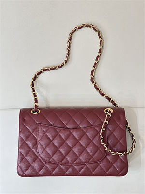 Chanel Medium Classic Flap Bag Grained Calfskin Gold Tone Metal Burgundy 01112 TOP