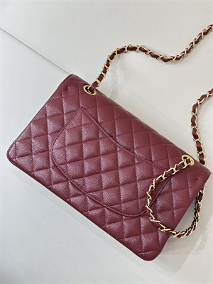 Chanel Medium Classic Flap Bag Grained Calfskin Gold Tone Metal Burgundy 01112 TOP