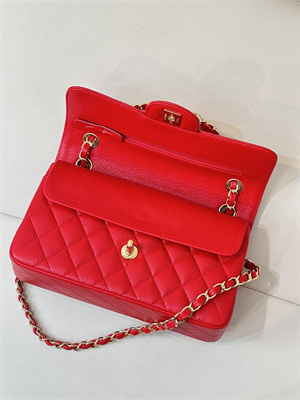 Chanel Small Classic Flap Bag Grained Calfskin Gold Tone Metal Red 01117 TOP