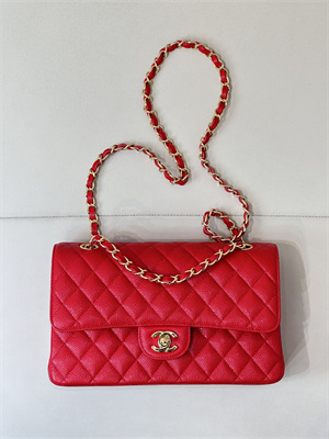 Chanel Medium Classic Flap Bag Grained Calfskin Gold Tone Metal Chinese Red 01112 TOP