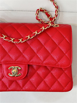Chanel Medium Classic Flap Bag Grained Calfskin Gold Tone Metal Chinese Red 01112 TOP