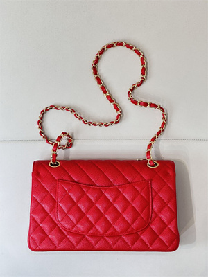 Chanel Medium Classic Flap Bag Grained Calfskin Gold Tone Metal Chinese Red 01112 TOP