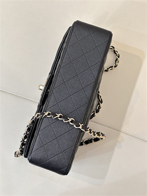 Chanel Medium Classic Flap Bag Grained Calfskin Gold Tone Metal Black 01112 TOP