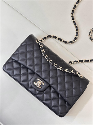 Chanel Medium Classic Flap Bag Grained Calfskin Gold Tone Metal Black 01112 TOP
