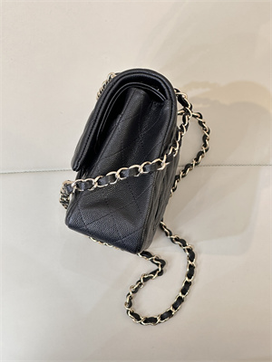 Chanel Medium Classic Flap Bag Grained Calfskin Gold Tone Metal Black 01112 TOP