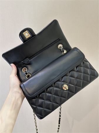 Chanel Medium Classic Flap Bag Lambskin Gold Tone Metal Black 01112 TOP