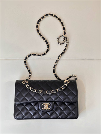 Chanel Small Classic Flap Bag Lambskin Gold Tone Metal Black 01117 TOP