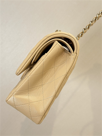 Chanel Medium Classic Flap Bag Grained Calfskin Gold Tone Metal Beige 01112 TOP