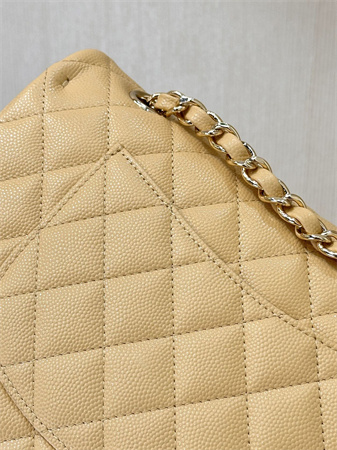 Chanel Medium Classic Flap Bag Grained Calfskin Gold Tone Metal Beige 01112 TOP