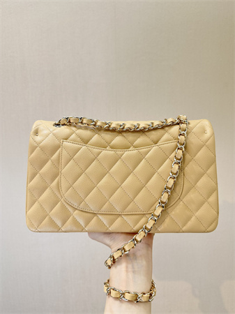 Chanel Medium Classic Flap Bag Grained Calfskin Gold Tone Metal Beige 01112 TOP